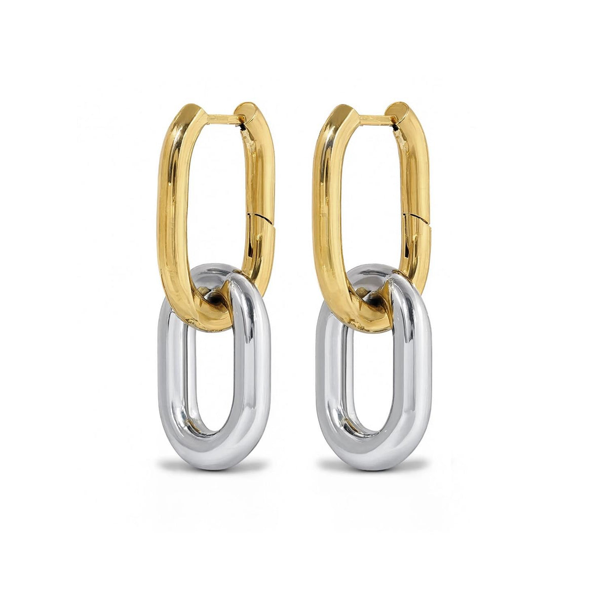 Li - Mixed Metal Hoop Earrings Stainless Steel - Gold and Silver