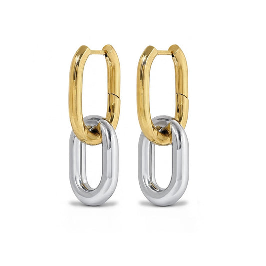 Li - Mixed Metal Hoop Earrings Stainless Steel - Gold and Silver