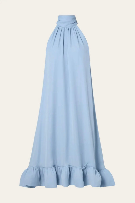 SABRINA HALTERNECK RUFFLED MIDI DRESS