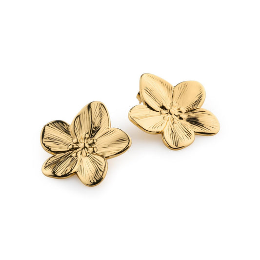 Maebry - Statement Flower Stud Earrings Gold Stain - Gold