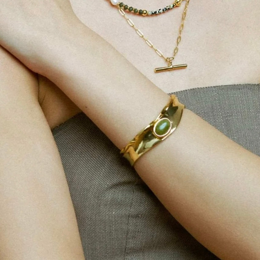 Organic Semi-Precious Green Jade Cuff