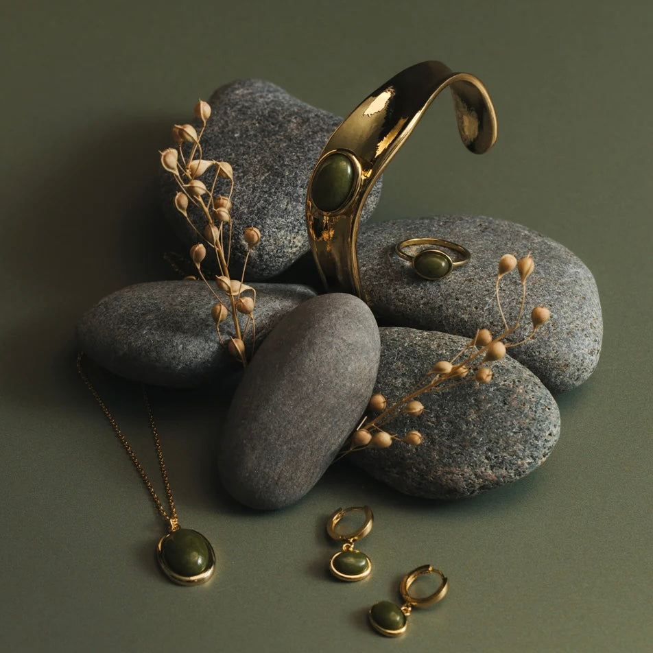 Organic Semi-Precious Green Jade Cuff