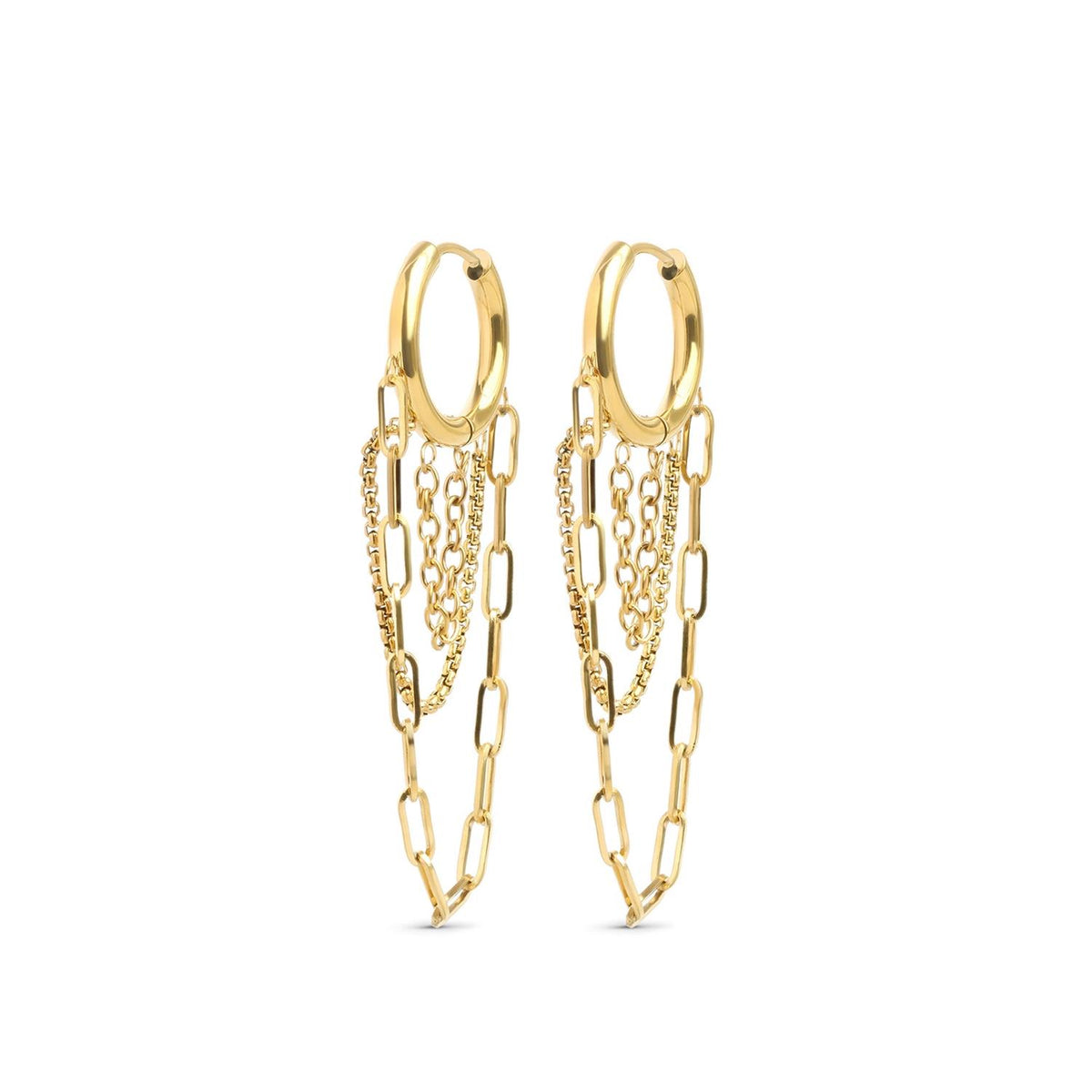 Avel - Chain Hoop Earrings Stainless Steel - Gold