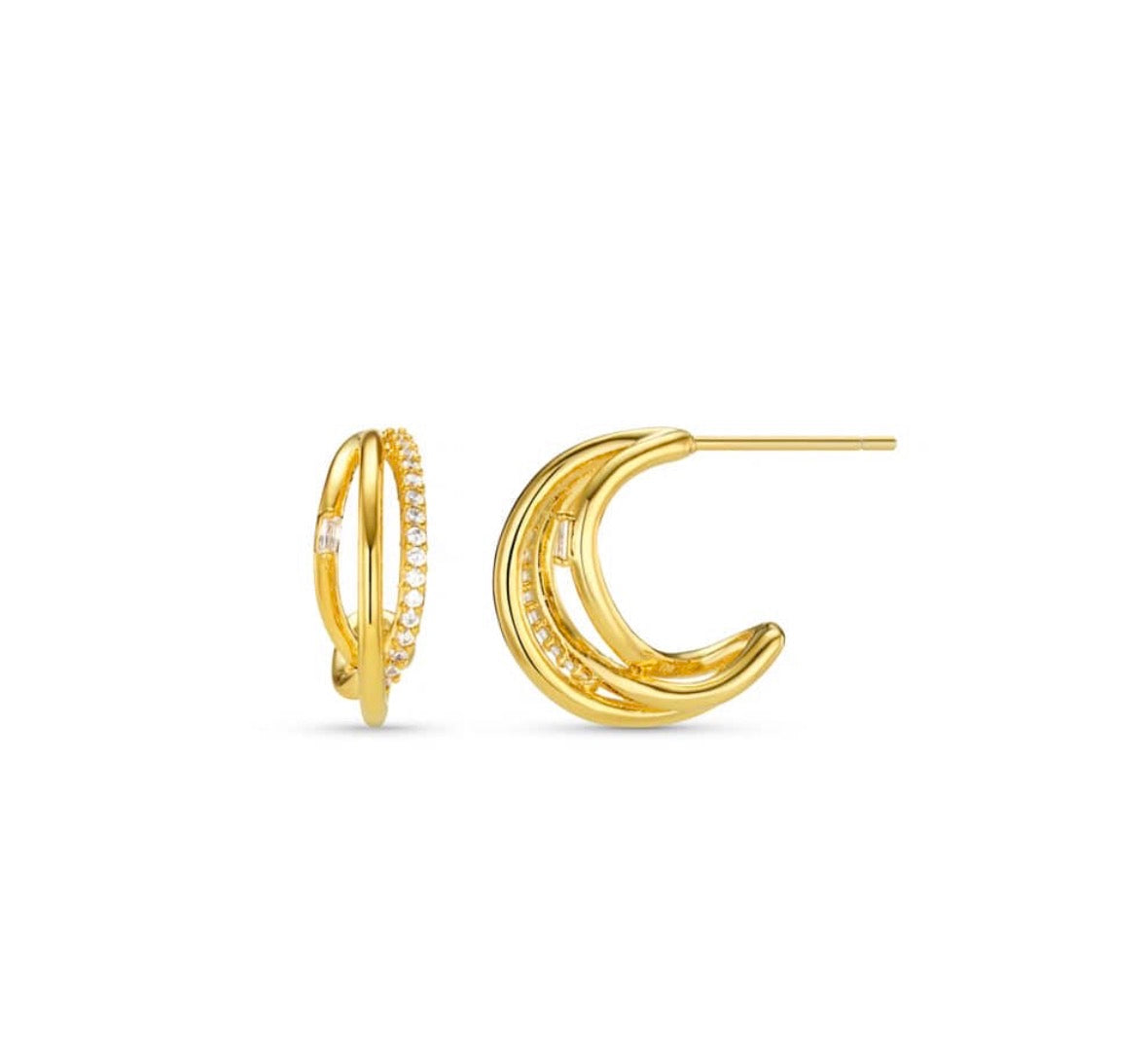Mixed Pavé Triple Illusion Hoop Earrings