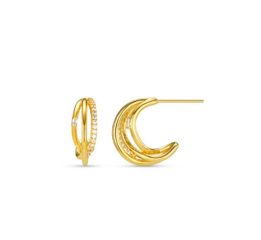 Mixed Pavé Triple Illusion Hoop Earrings