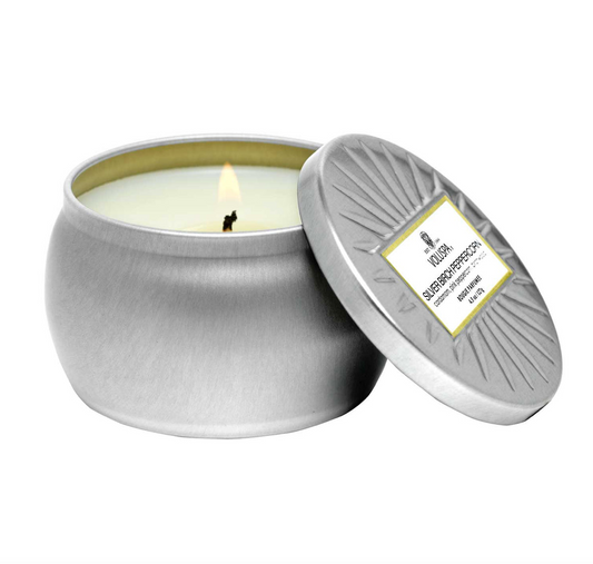 Mini Tin Candle Silver Birch Peppercorn