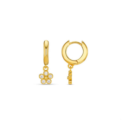 Crystal Flower Drop Huggie Hoop Earrings