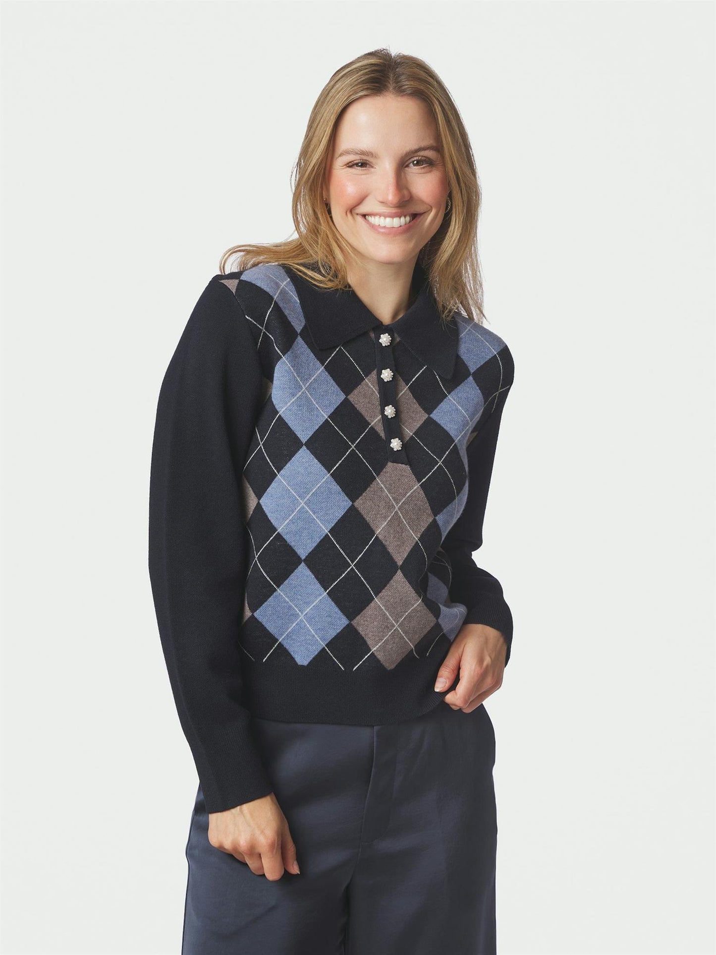 JULINA CHECK KNIT BLOUSE