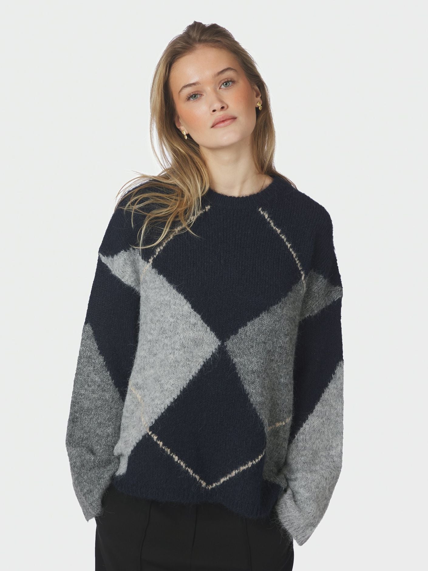 INGA CHECK FLUFF KNIT BLOUSE