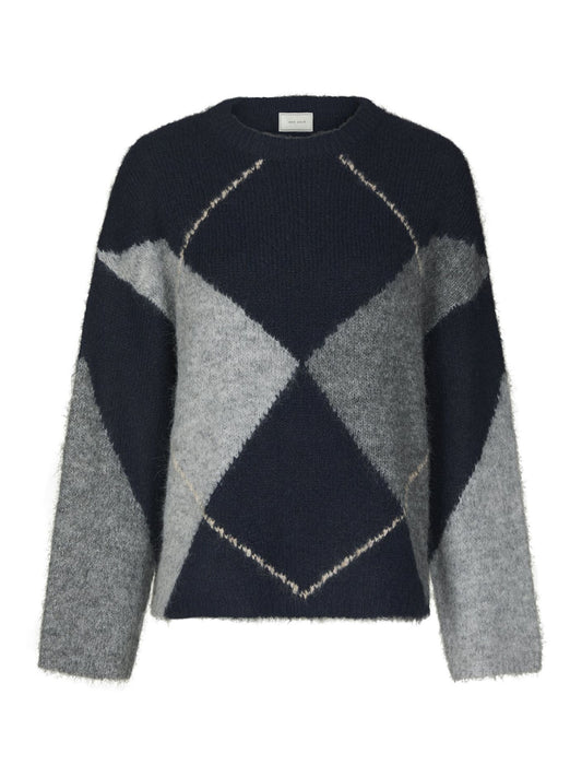 INGA CHECK FLUFF KNIT BLOUSE