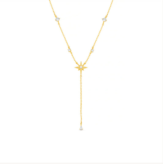 Crystal & Starburst Fine Lariat Necklace