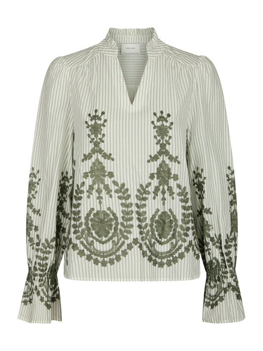 AMARA STRIPE EMB BLOUSE
