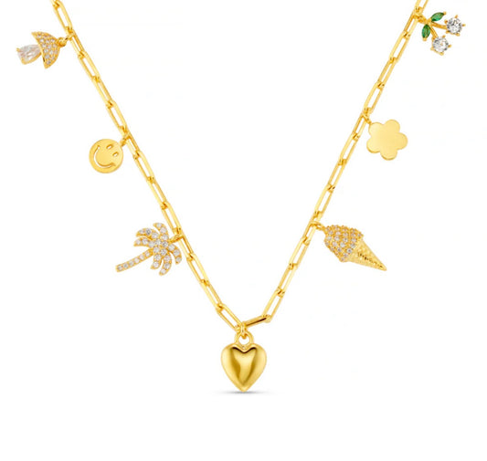 Mixed Eclectic Pavé Charm Necklace