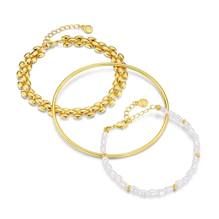 Mixed Pearl & Gold Wrist Stacking Set
