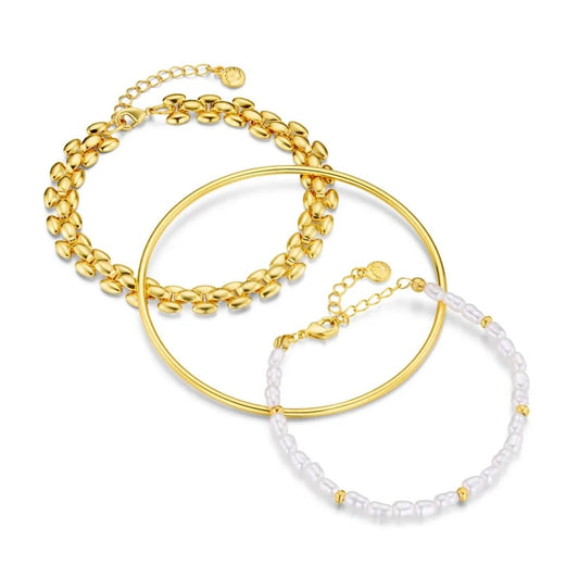 Mixed Pearl & Gold Wrist Stacking Set