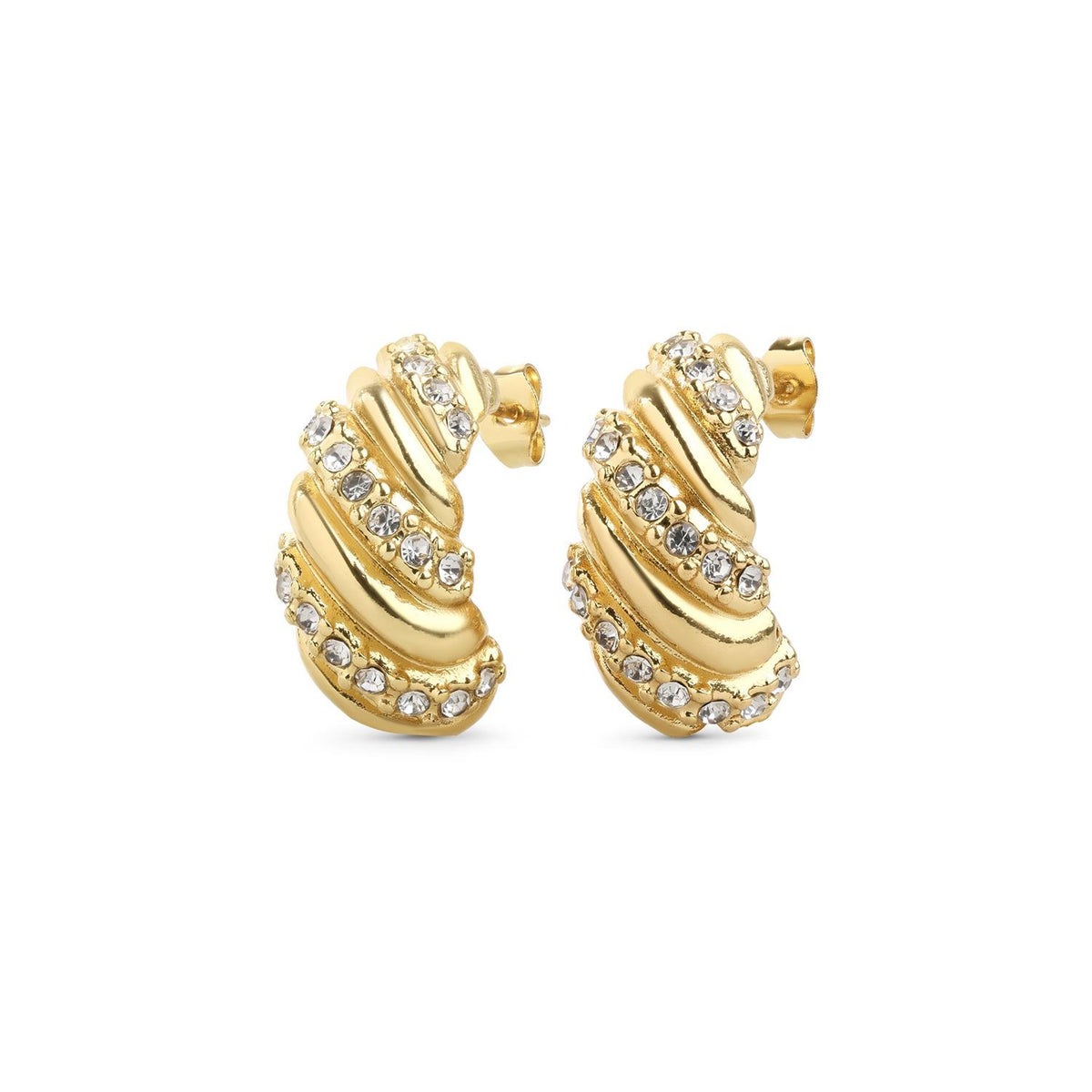 Coco - Croissant Crystal Stud Earrings Stainless Steel - Gold