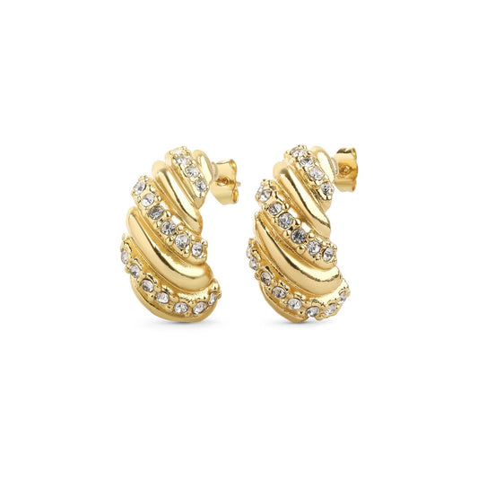Coco - Croissant Crystal Stud Earrings Stainless Steel - Gold