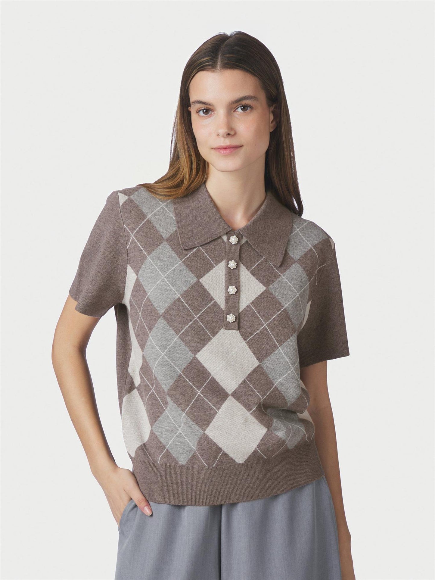 GIA CHECK KNIT BLOUSE
