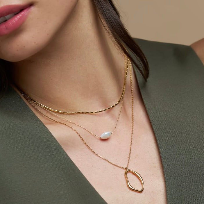 Organic Oval & Pearl 3-Row Necklace