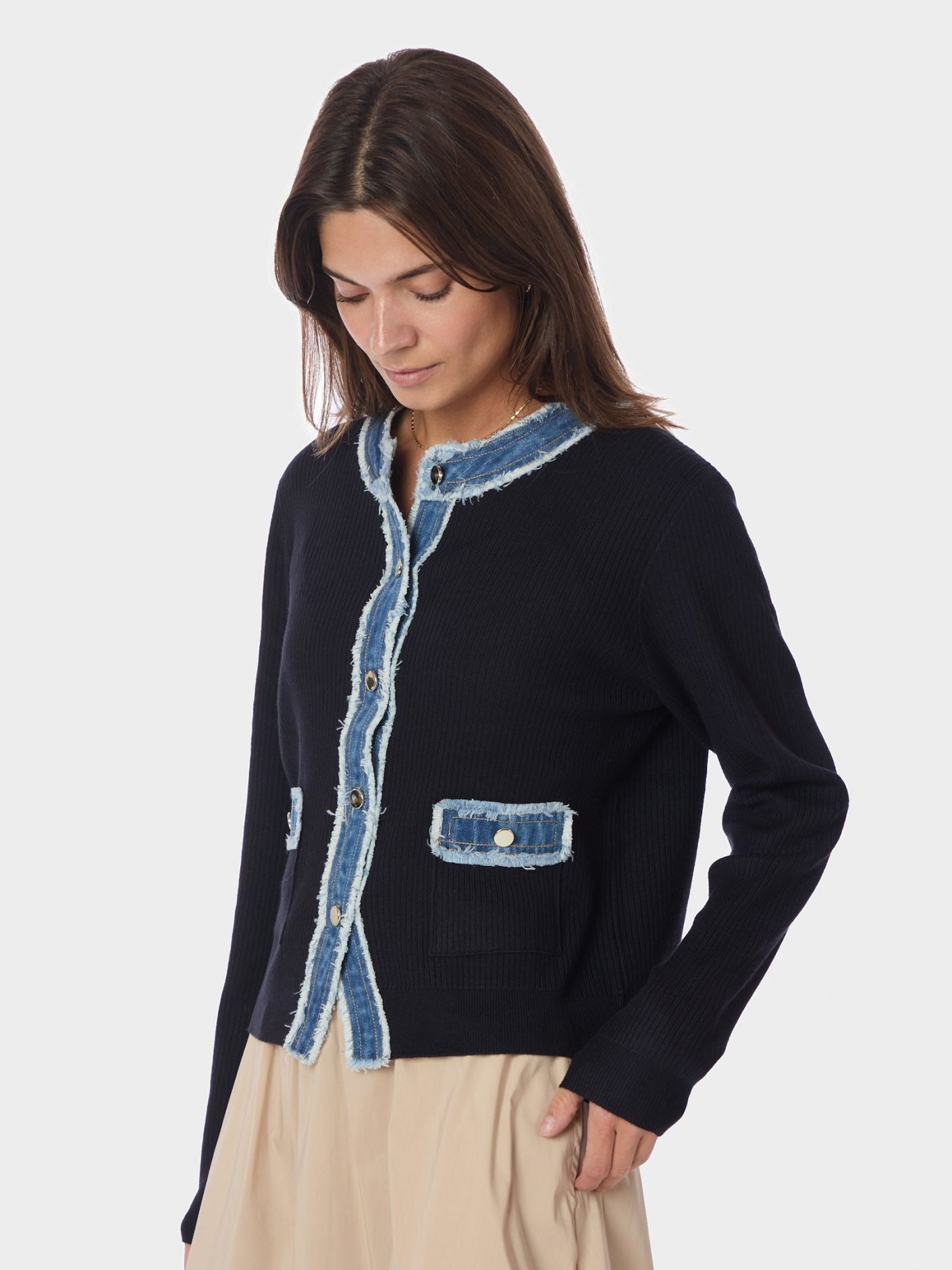 ZELMA KNIT DENIM CARDIGAN