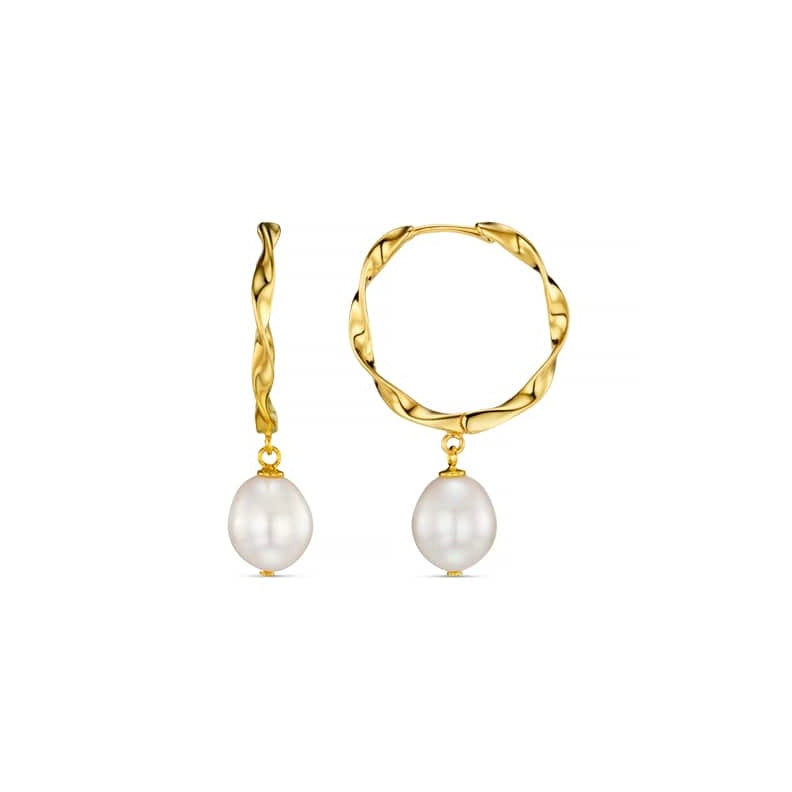 Ribbon & Pearl Mid-Size Hoop Earrings