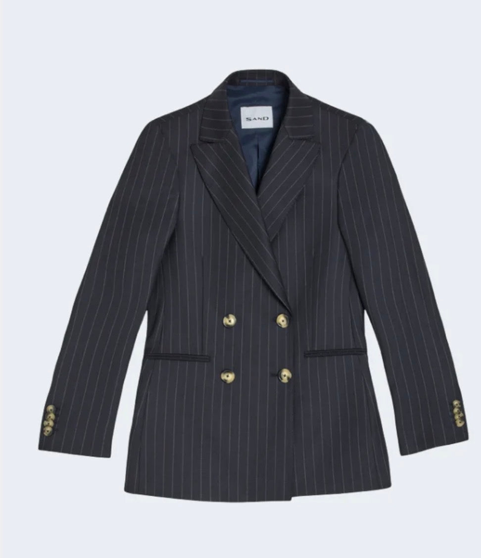SOLENE - DOUBLE-BREASTED PINSTRIPE WOOL BLAZER