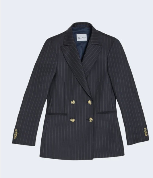 SOLENE - DOUBLE-BREASTED PINSTRIPE WOOL BLAZER