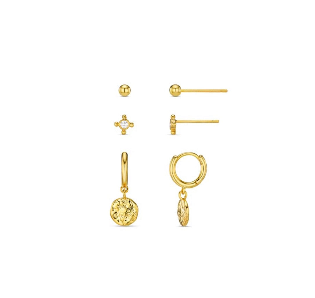 Micro Coin Hoop & Stud Ear Stacking Set